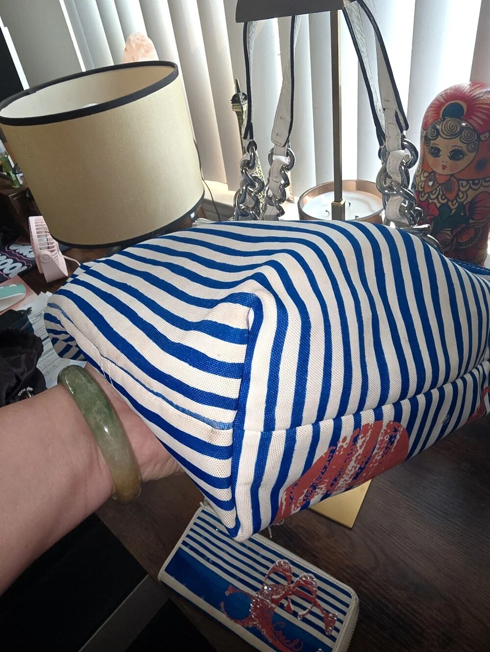 Coach Poppy Nautical Stripe Tote and Matching Wallet Set
